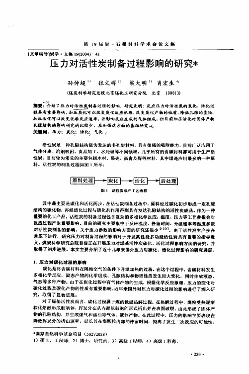 压力对活性炭制备过程影响的研究