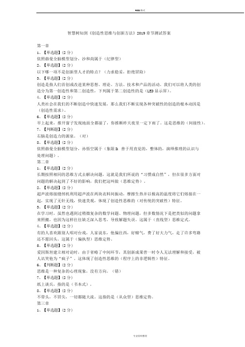 智慧树知到《创造性思维与创新方法》2019章节测试答案