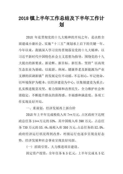 2018镇上半年工作总结及下半年工作计划