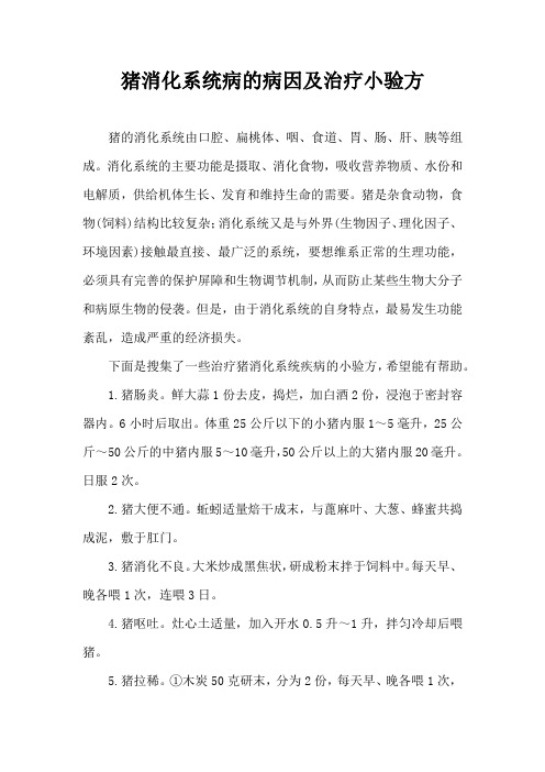 猪消化系统病病因及治疗小验方