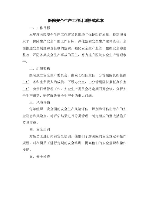 医院安全生产工作计划格式范本