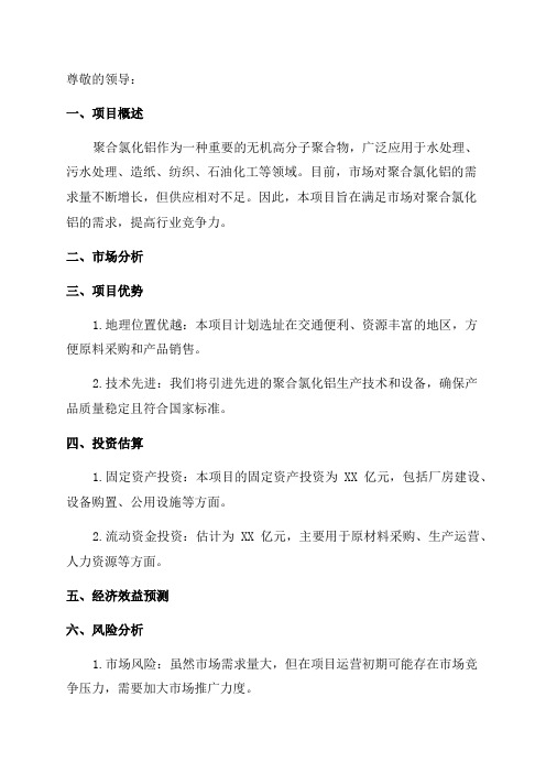 年产60000吨聚合氯化铝项目建议书