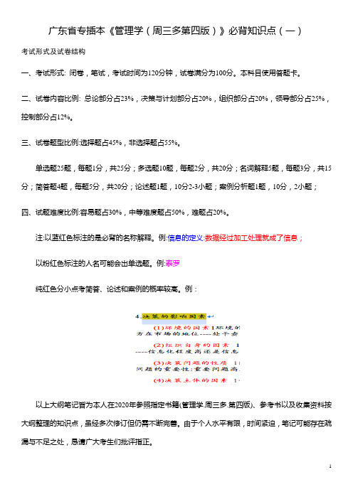 2020年广东省专插本管理学考前必背(总论)