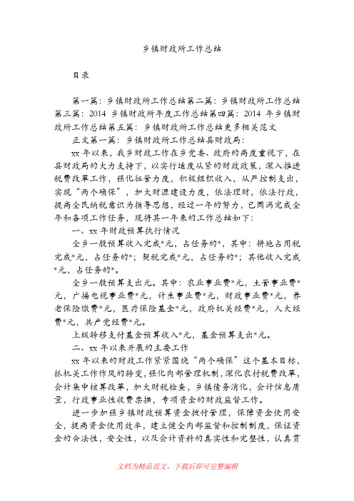 【2019年整理】乡镇财政所工作总结(完整版)