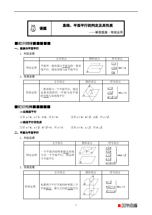 人教A版必修二立体几何 直线、平面平行的判定及其性质——解答题篇常规运用