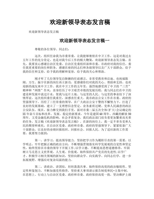 欢迎新领导表态发言稿
