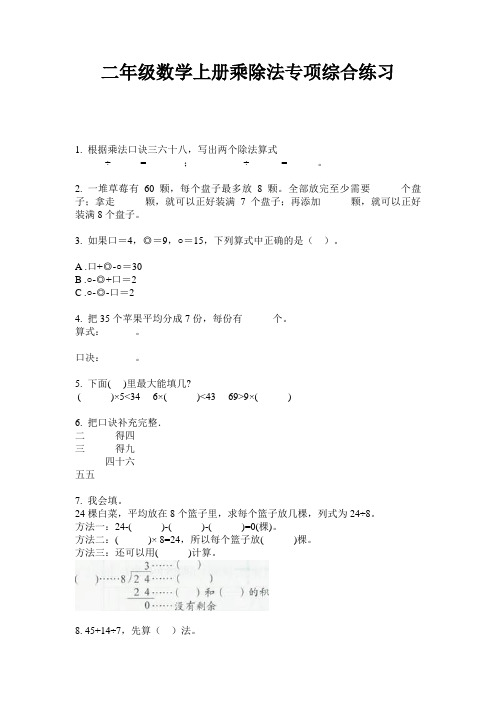 二年级数学上册乘除法专项综合练习