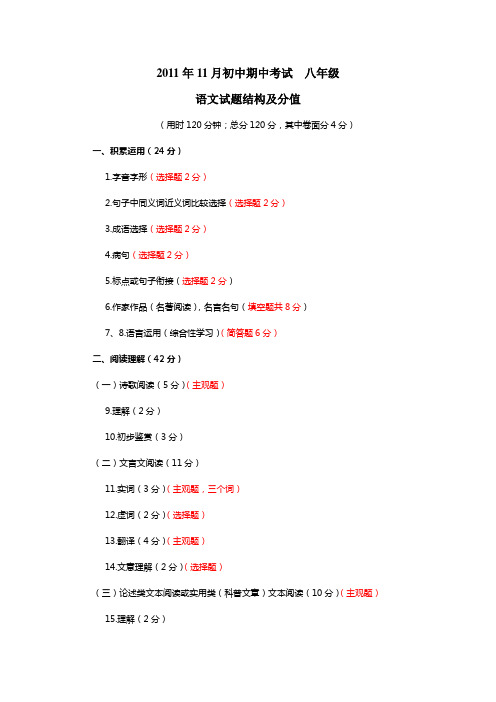 2011年11月初中期中考试八年级
