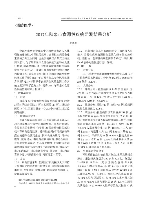 2017年阳泉市食源性疾病监测结果分析