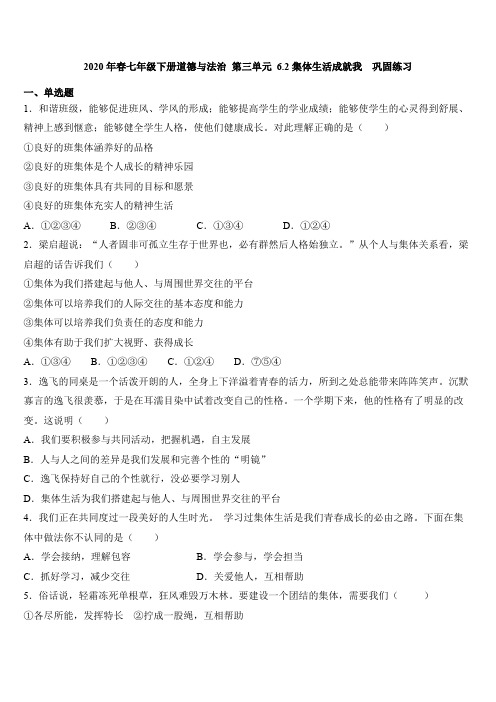 人教版道德和法治七年级下册 6.2 集体生活成就我 课时训练