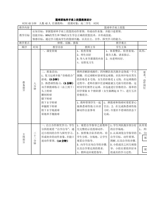 高中体育与健康_篮球：原地单手肩上投篮教学设计学情分析教材分析课后反思