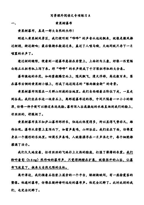 部教版四年上册课外阅读题(景物阅读文专项练习A)