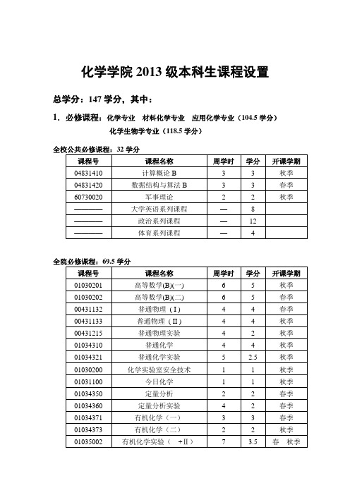 北京大学化学系课程要求 13级