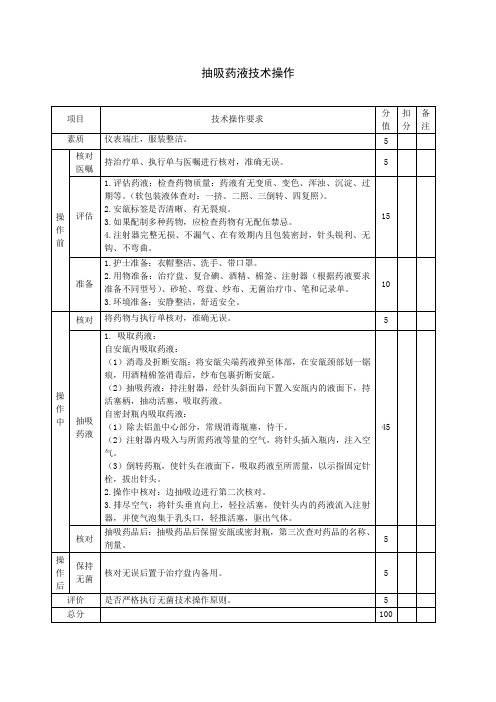 抽吸药液技术操作