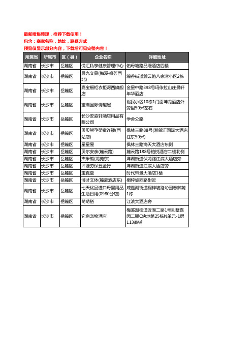 新版湖南省长沙市岳麓区酒店用品企业公司商家户名录单联系方式地址大全15家