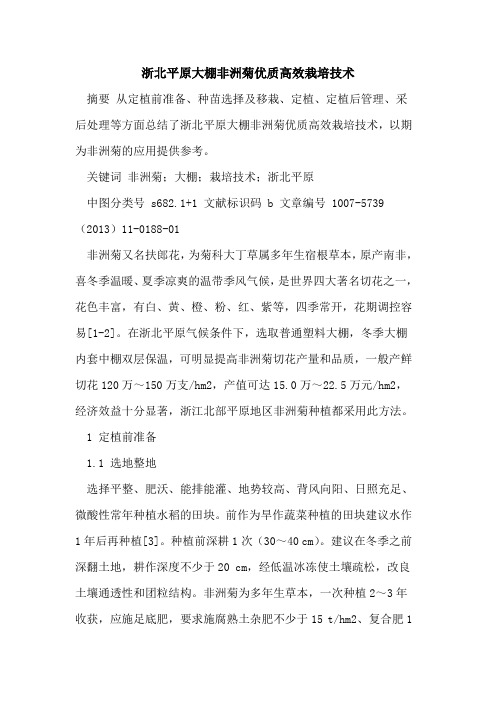 浙北平原大棚非洲菊优质高效栽培技术