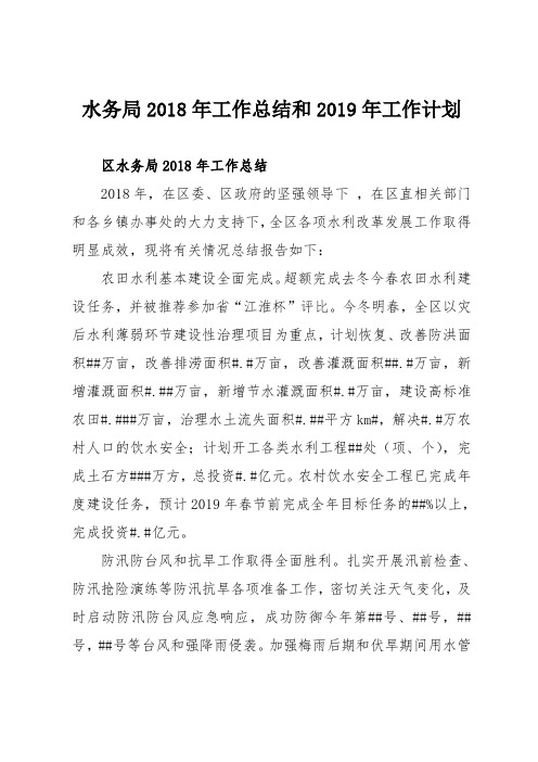水务局2018年工作总结和2019年工作计划