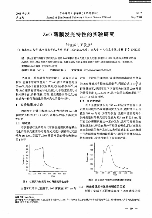 ZnO薄膜发光特性的实验研究