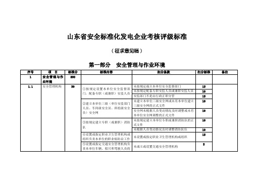 山东省安全标准化发电企业考核评级标准