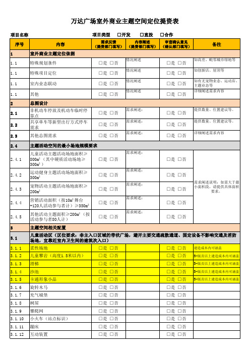 万达广场室外商业主题空间提资表