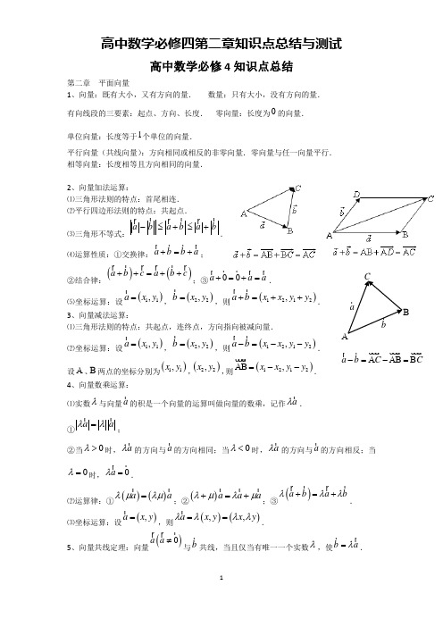 (word完整版)高中数学必修四第二章知识点与测试,推荐文档