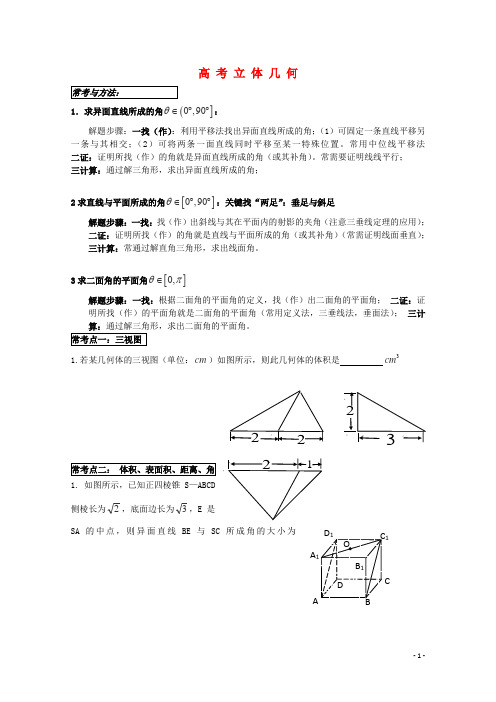 2013高考数学 解题方法攻略 立体几何2 理