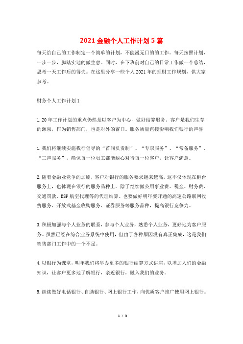 2021金融个人工作计划5篇