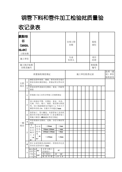 《石油天然气建设工程施工质量验收规范站内工艺管道工程》SY4203-检验批表格之欧阳歌谷创编