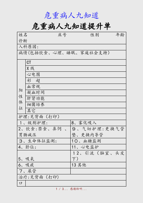 最新危重病人九知道(精品收藏)