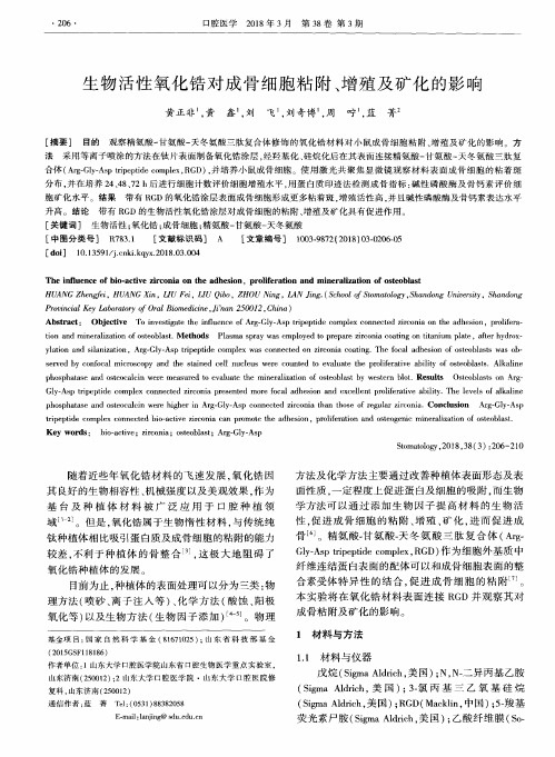 生物活性氧化锆对成骨细胞粘附、增殖及矿化的影响