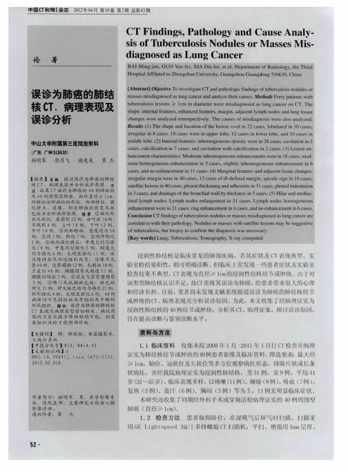 误诊为肺癌的肺结核CT、病理表现及误诊分析