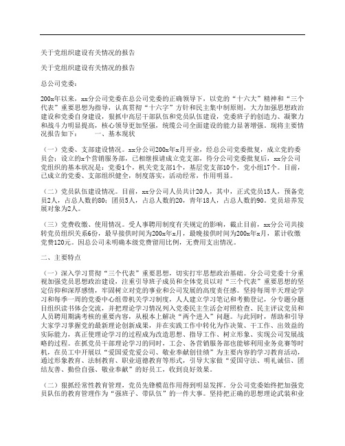 关于党组织建设有关情况的报告