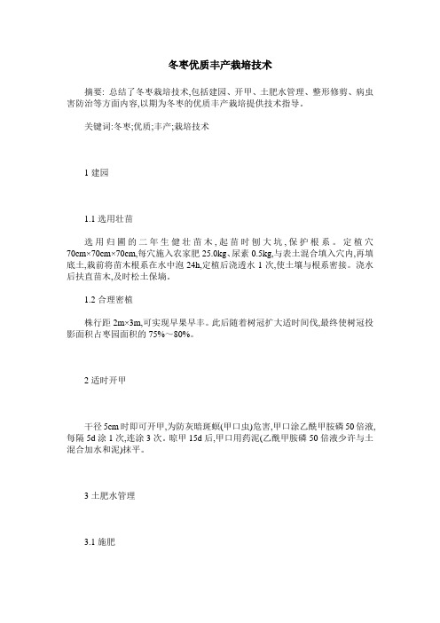 冬枣优质丰产栽培技术