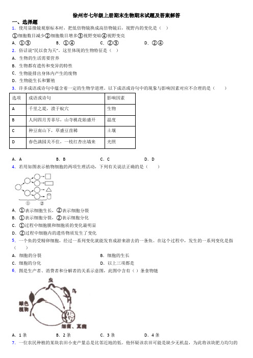 徐州市七年级上册期末生物期末试题及答案解答