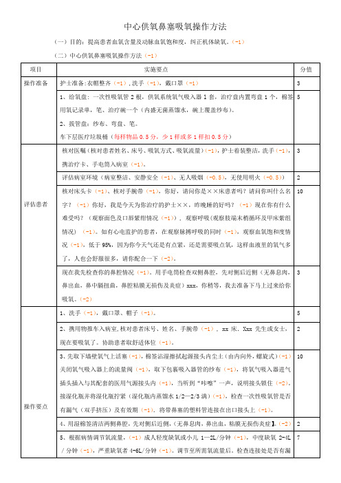 中心氧气吸入技术评分标准