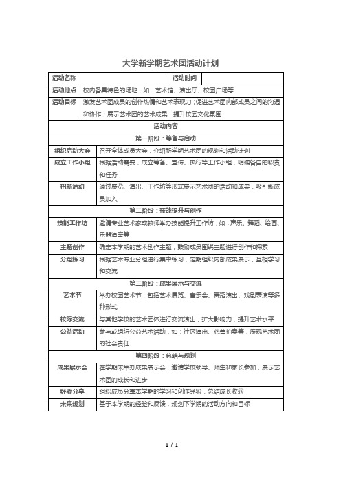 大学新学期艺术团活动计划