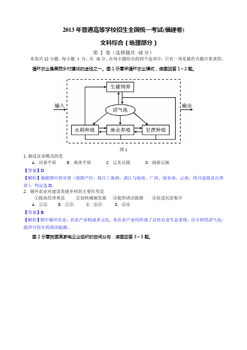 2013年高考真题——文综地理(福建卷)解析版(2) Word版含答案