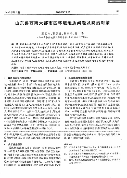 山东鲁西南大都市区环境地质问题及防治对策