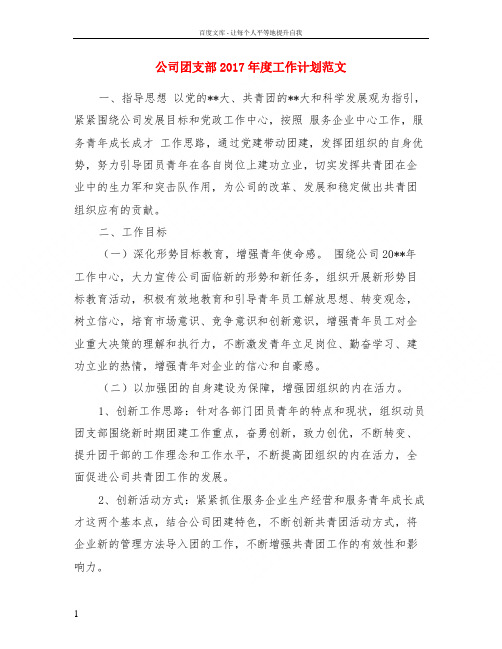 公司团支部2017年度工作计划范文