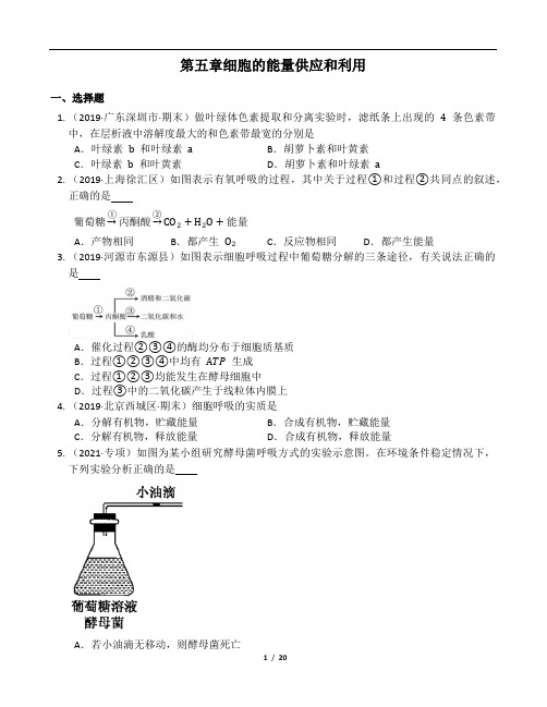 人教版生物必修一单元练习第五章细胞的能量供应和利用(附解析)