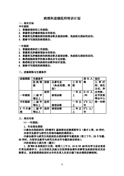 病理科进修医师培训计划