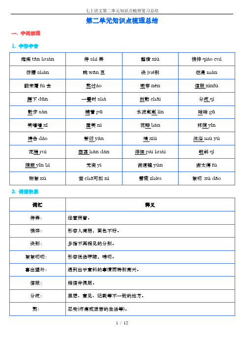 七上语文第二单元知识点梳理复习总结