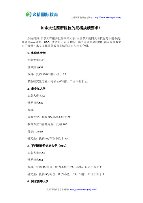 加拿大这四所院校的托福成绩要求!