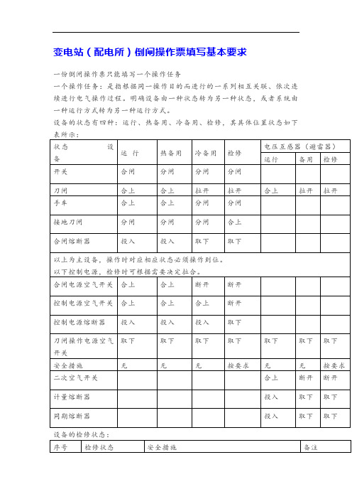 变电站(配电所)倒闸操作票填写基本要求