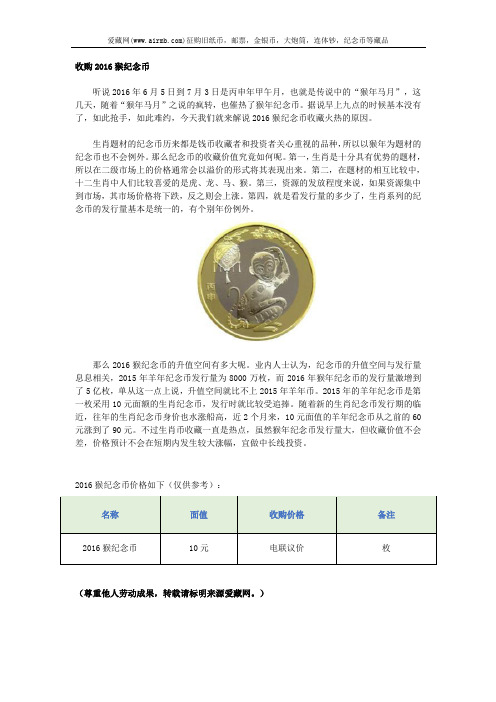 收购2016猴纪念币