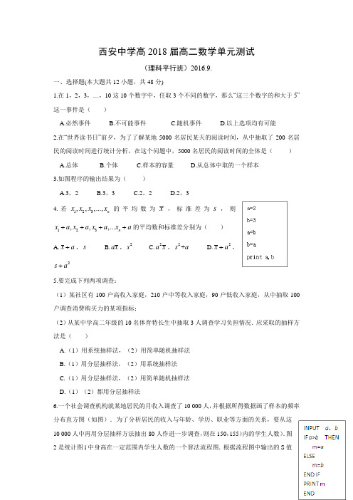 陕西省西安中学高二上学期单元测试数学(理)试题(平行班)