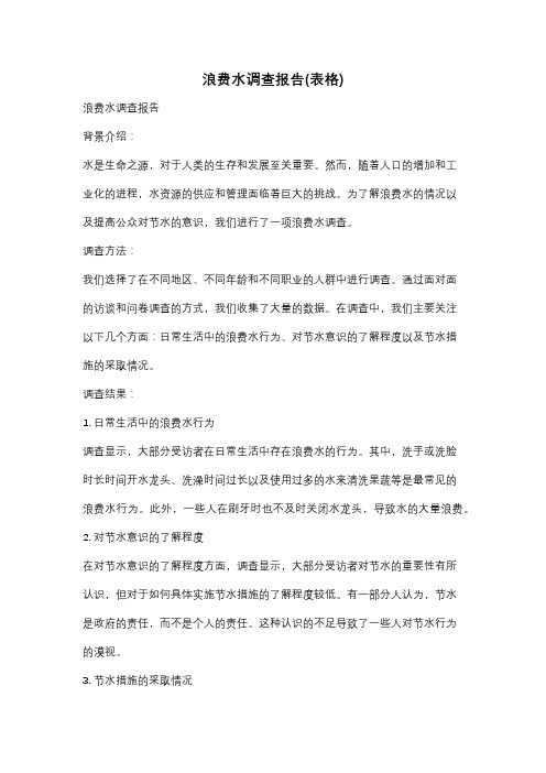 浪费水调查报告(表格)