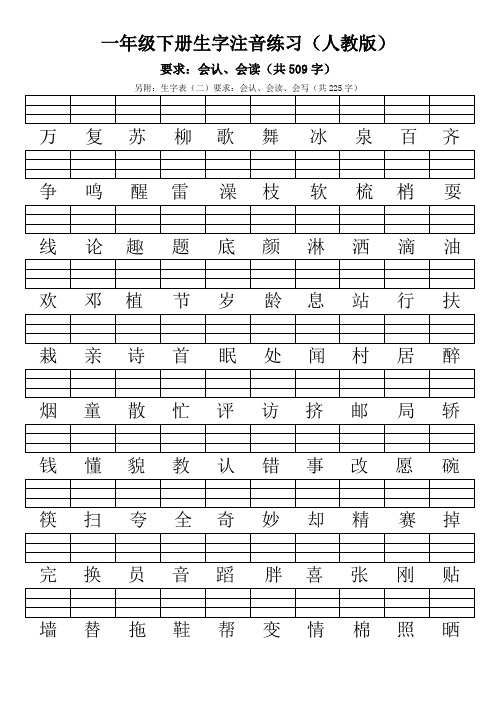 小学一年级语文下册生字注音练习