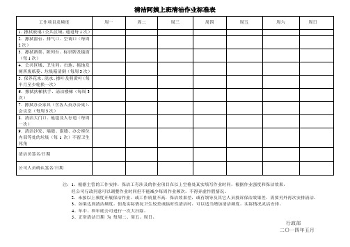 保洁阿姨上班清洁作业标准表