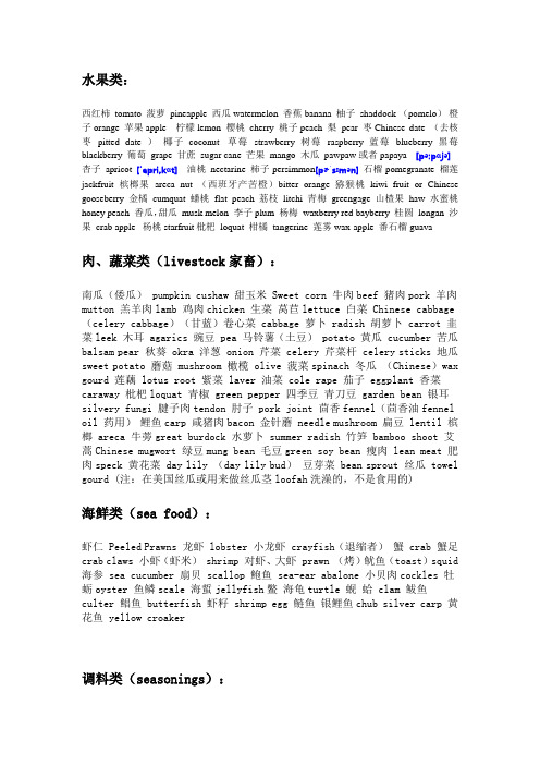 常用食品中英文对照